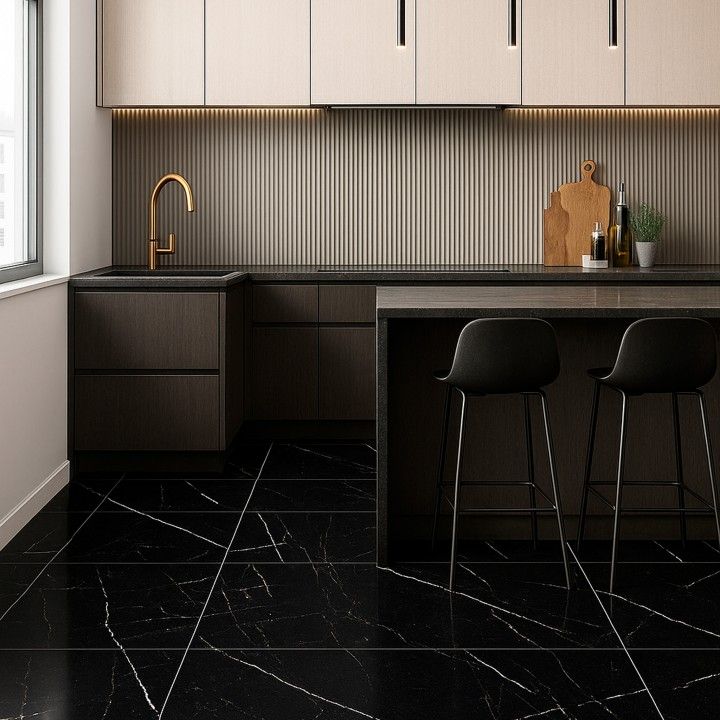 Porcelnico Retificado Statuario Negro Polido 60x120